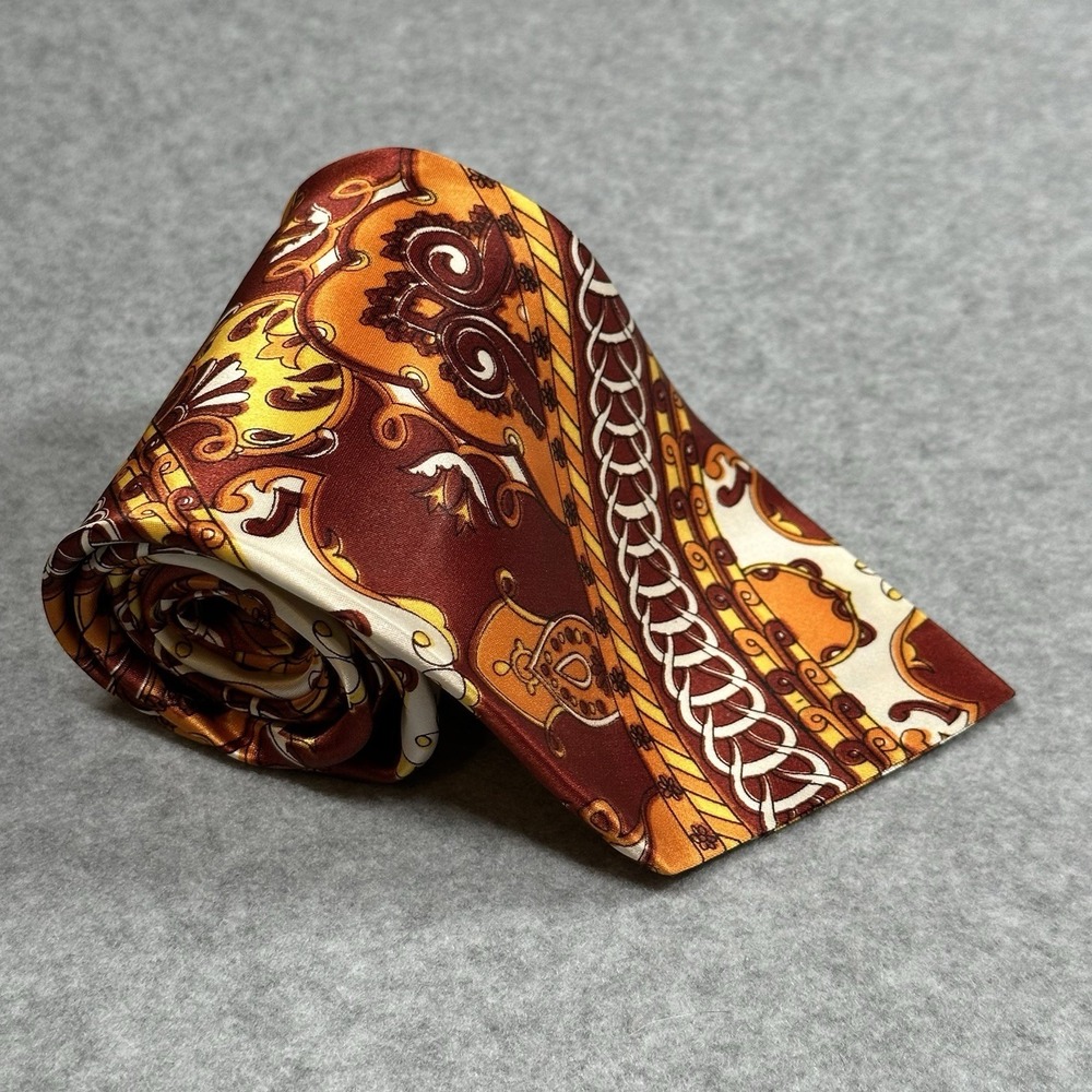 Vintage Acetate Tie Wide Paisley Baroque Burgundy Gold Acetate Retro Hong Kong